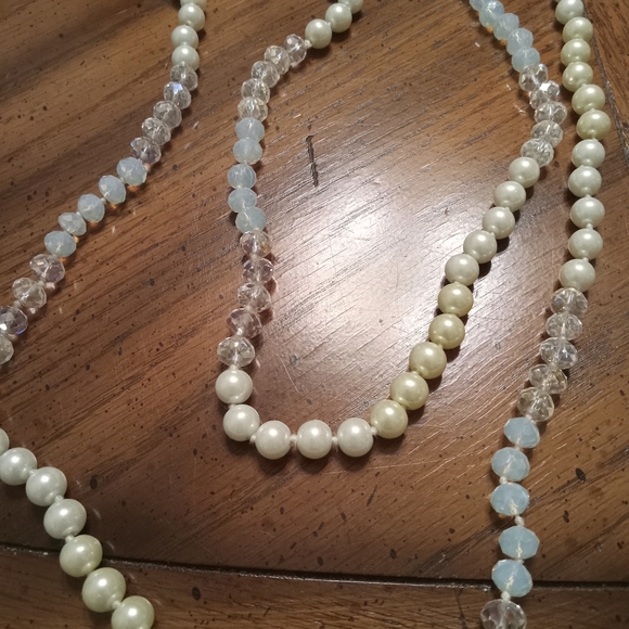Crystal and Faux Pearl Knotted Long Necklace - Picture 2 of 6
